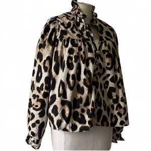 H&M Leopard Edwardian Puff Sleeve Ruffle Blouse